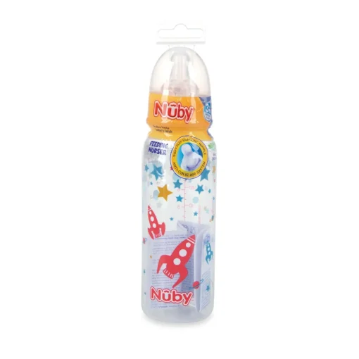 Botella Redonda Transparente 240Ml Con Tetina De Silicona Cohete