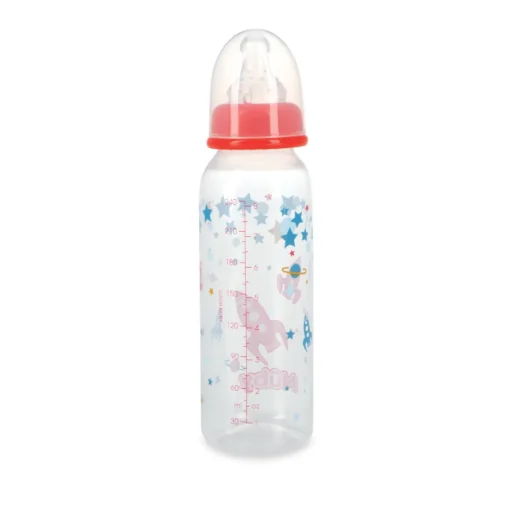 Botella Redonda Transparente 240Ml Con Tetina De Silicona Cohete