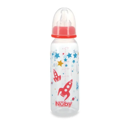 Botella Redonda Transparente 240Ml Con Tetina De Silicona Cohete
