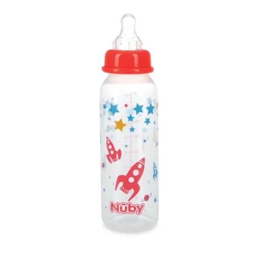 Botella Redonda Transparente 240Ml Con Tetina De Silicona Cohete